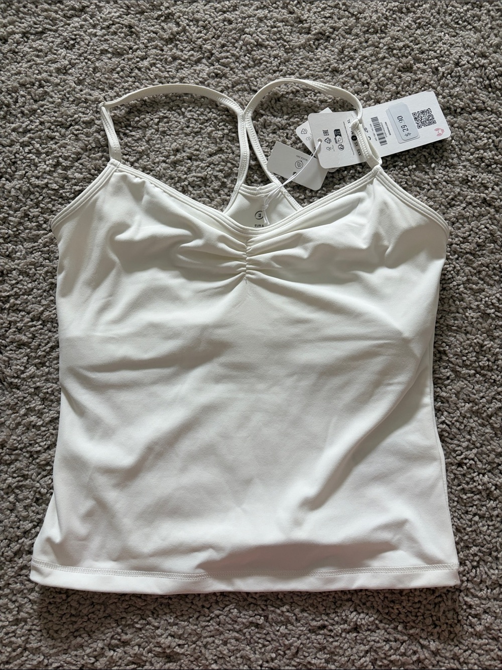Bershka Off-White Ruched Front Spaghetti Strap Tank Top
